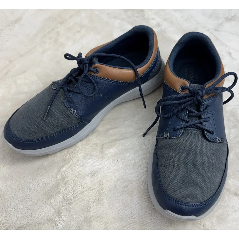 Crocs Kinsale Canvas Lace Up Casual Navy Gray Mens 9